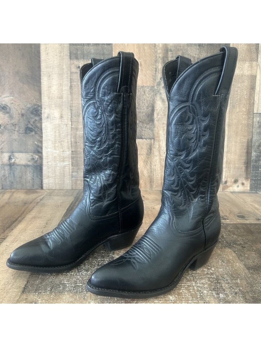 Tony Lama Classic Black Vintage Cowboy Boots Womens 6 M